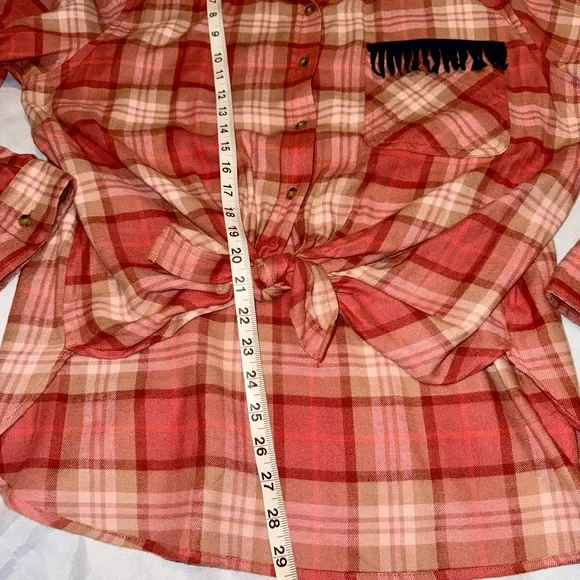Urban Cowboy Flannel Shirt Rust/Peach Upcycled‎ Country Western Ladies - Picture 6 of 7